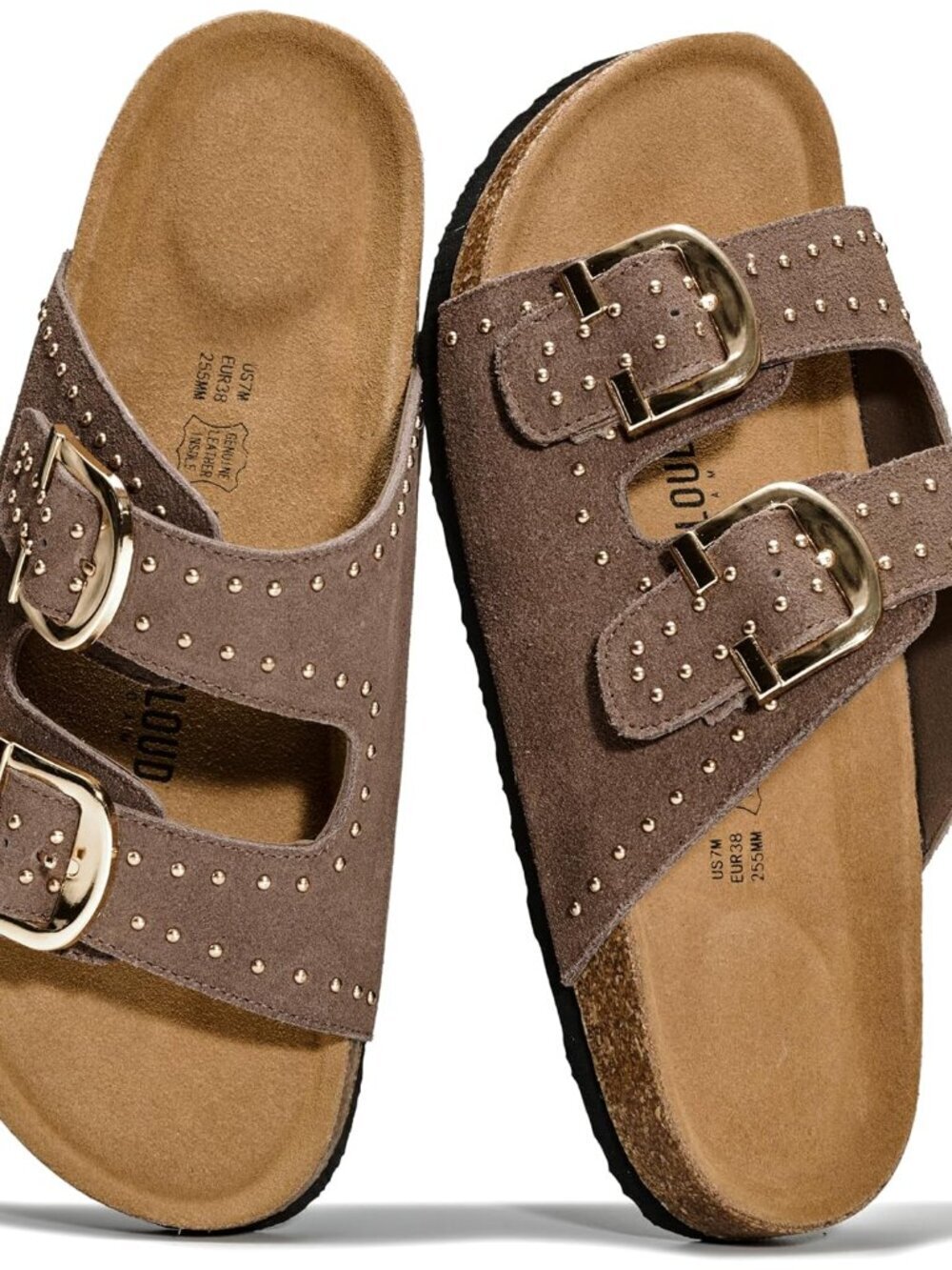 100% Genuine Leather Flat Sandals For Women 2026 Cork Footbed Womens Sandals wit